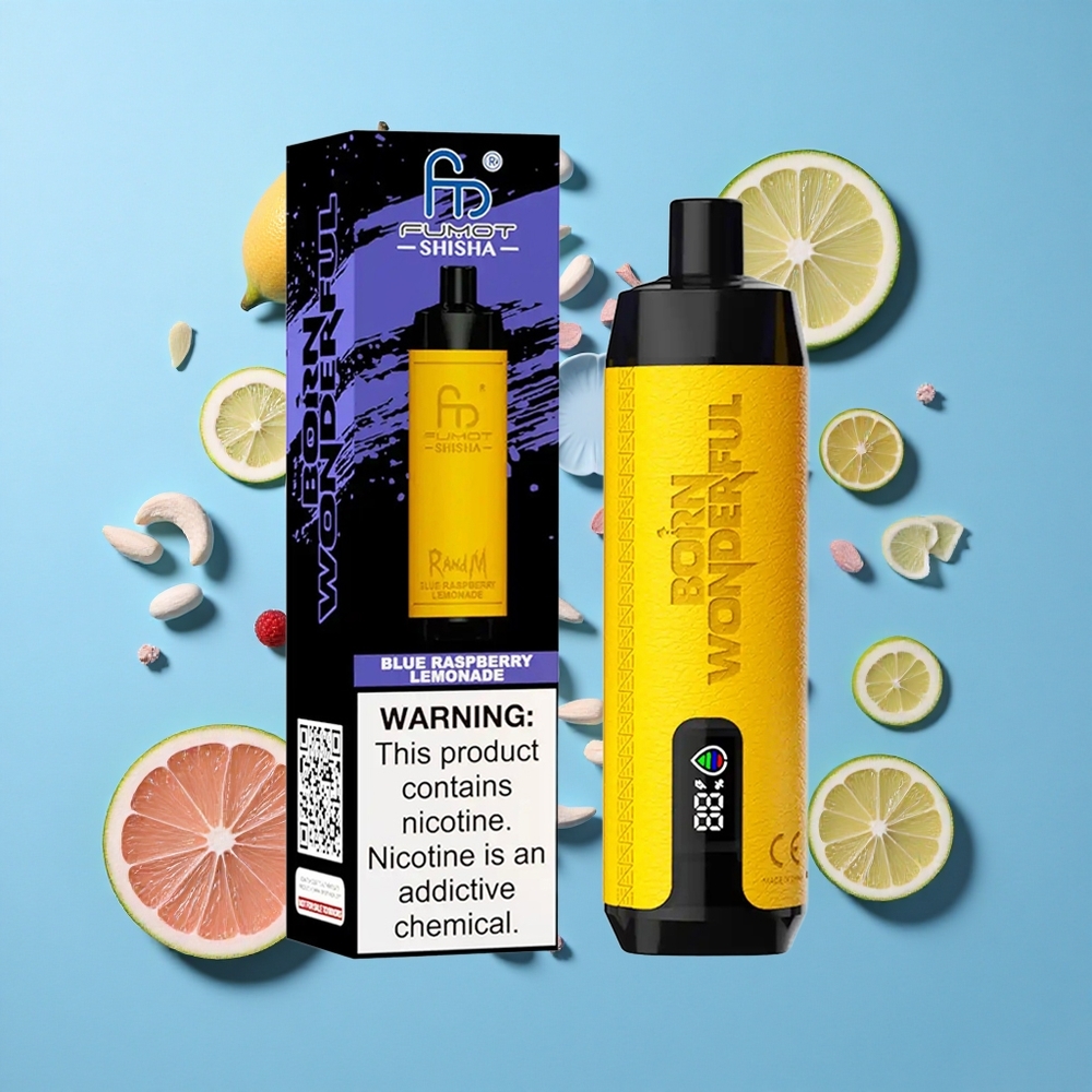 RandM Fumot Shisha 10000 Пуфове Син Малина Лимонада LED Индикатор Тип-C Порт