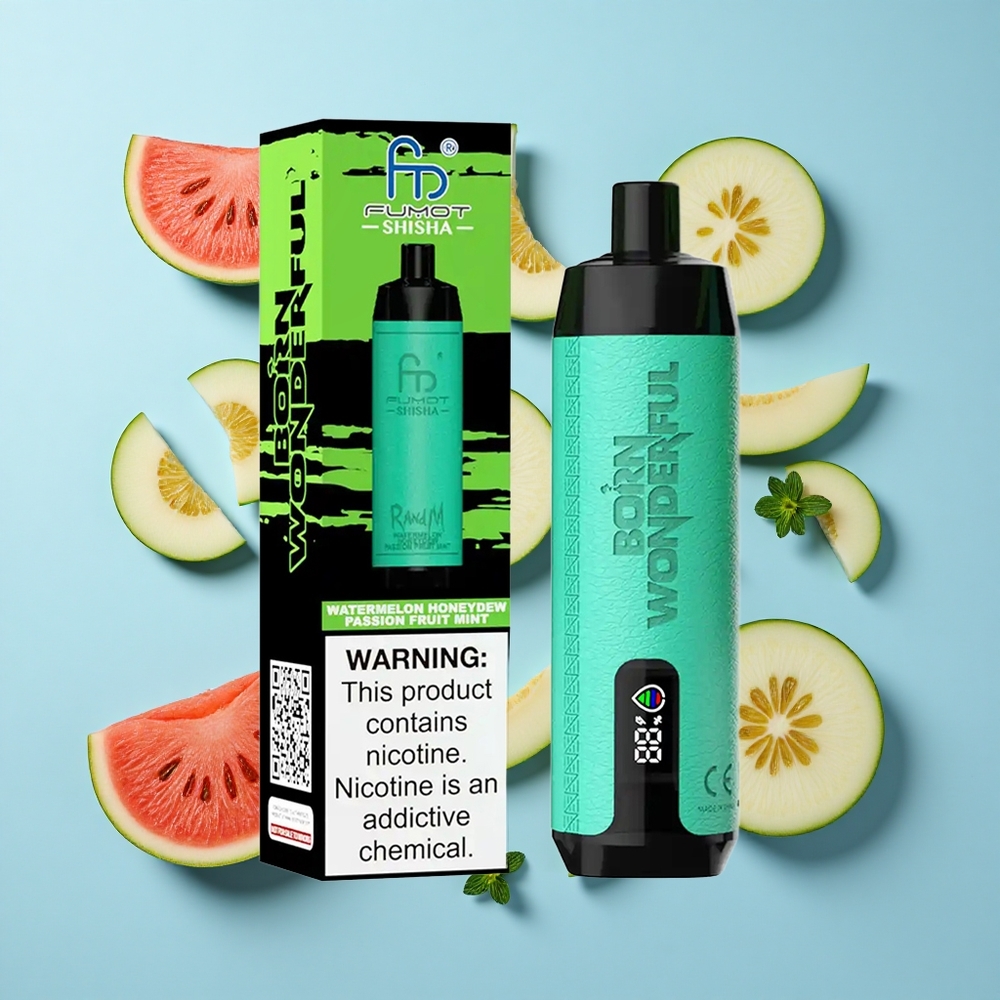 RandM Fumot Shisha 10000 Пуфове Диня Медена роса Страстоцвет Мента LED Индикатор