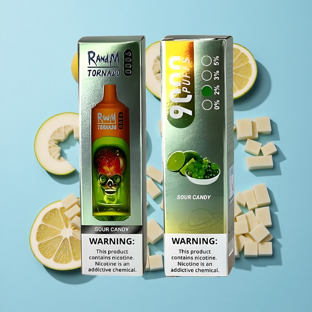 RandM Fumot Tornado 9000 Пуфове 18 мл Кисела бонбона RGB Дисплей