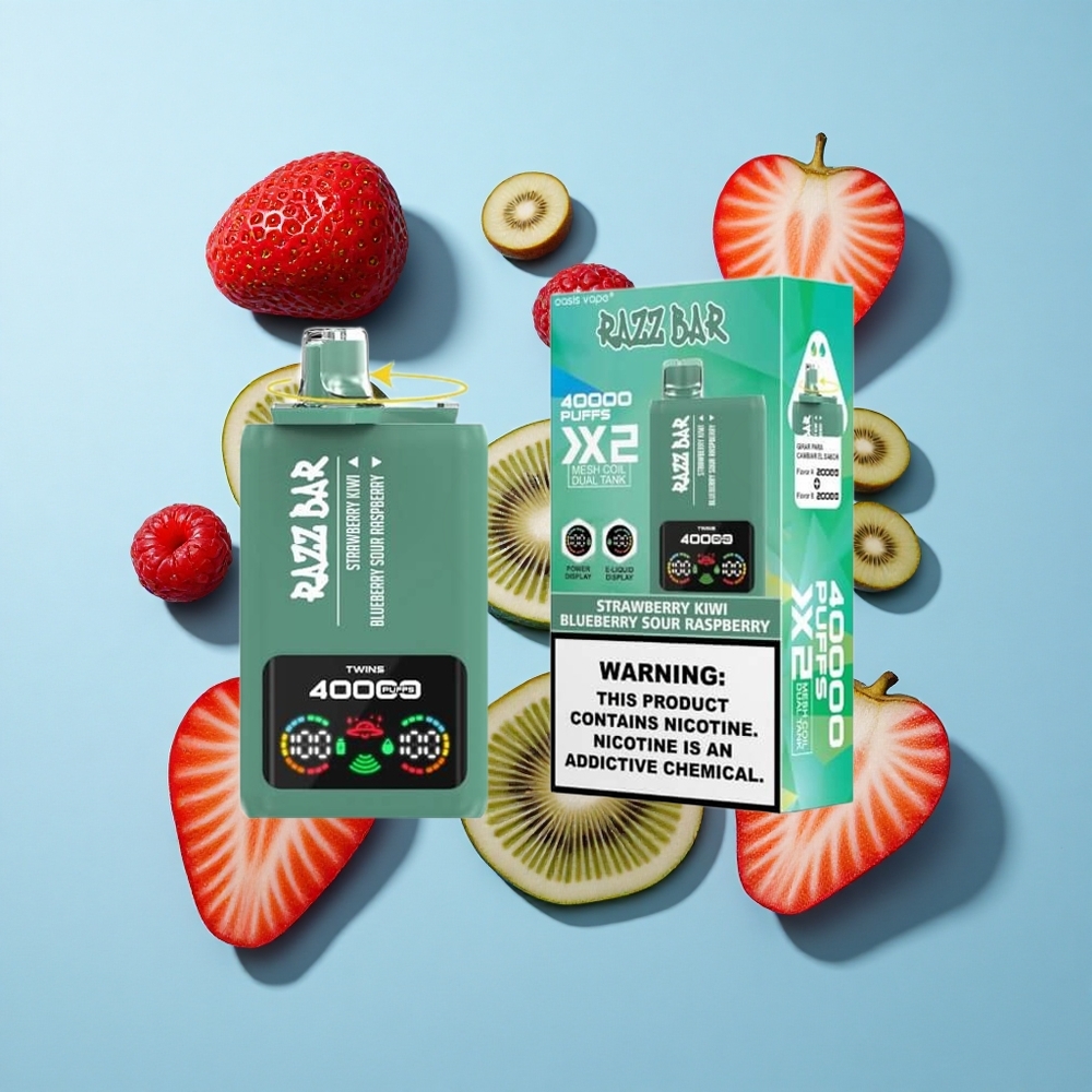 Razz Bar 40000 Пуфове Ягода Киви_Синьо Боровинково Кисела Малина Екран Мощност 650 Mah Батерия