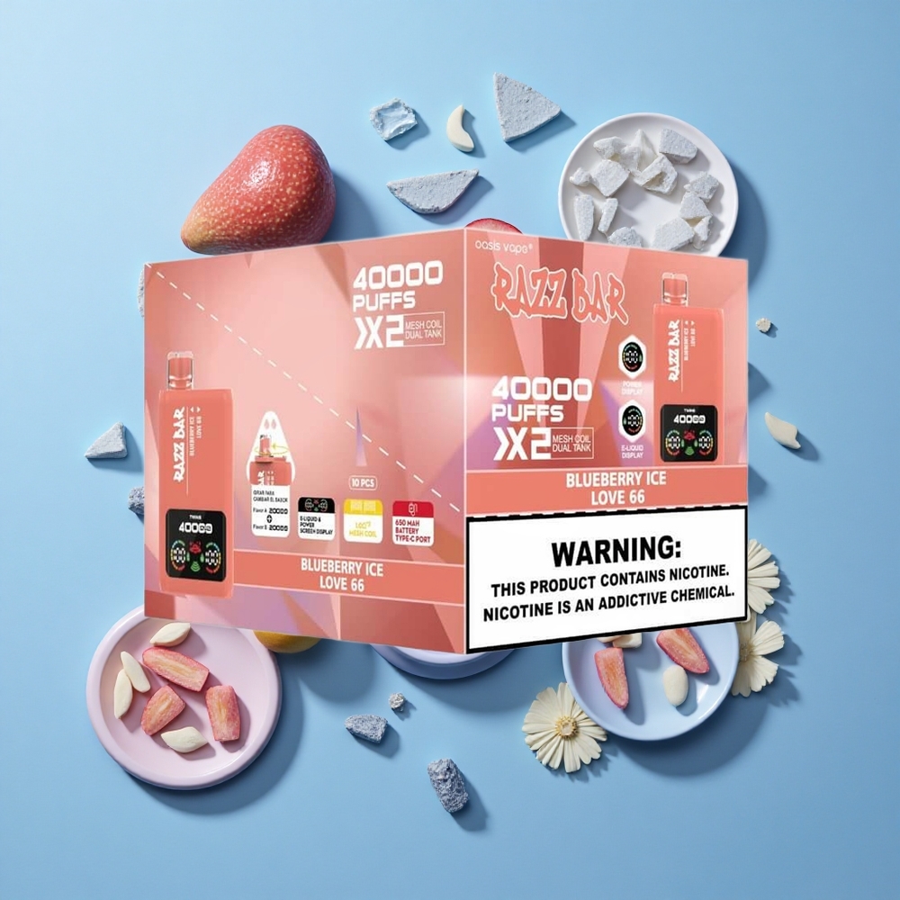 Razz Bar 40000 Пуфове Диспосабул Вейп Боровинков Лед Любов 66 Екран Мощност Тип-C Порт