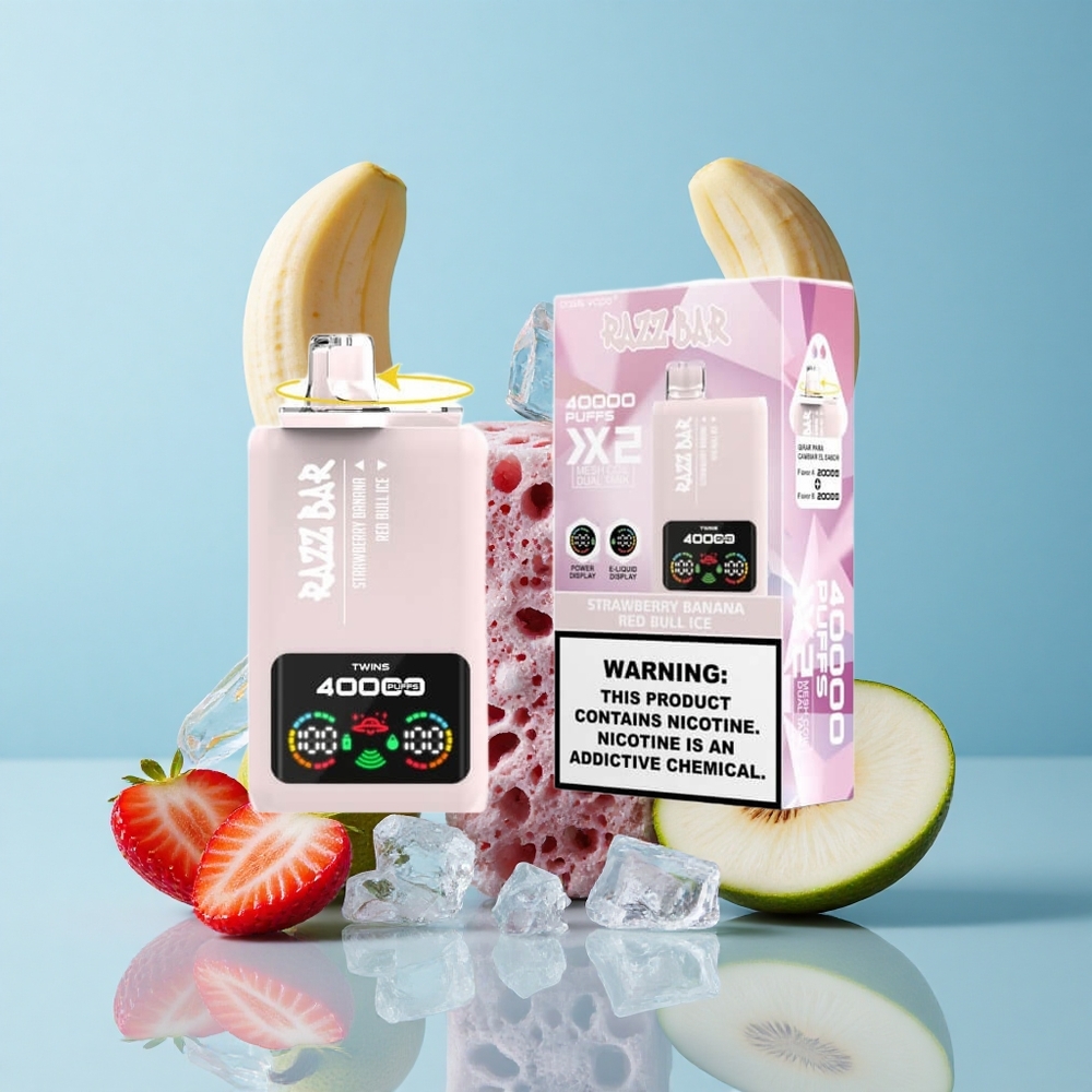 Razz Bar 40000 Пуфове Екран с Мощност Ягода Банан_Червен Бик Лед