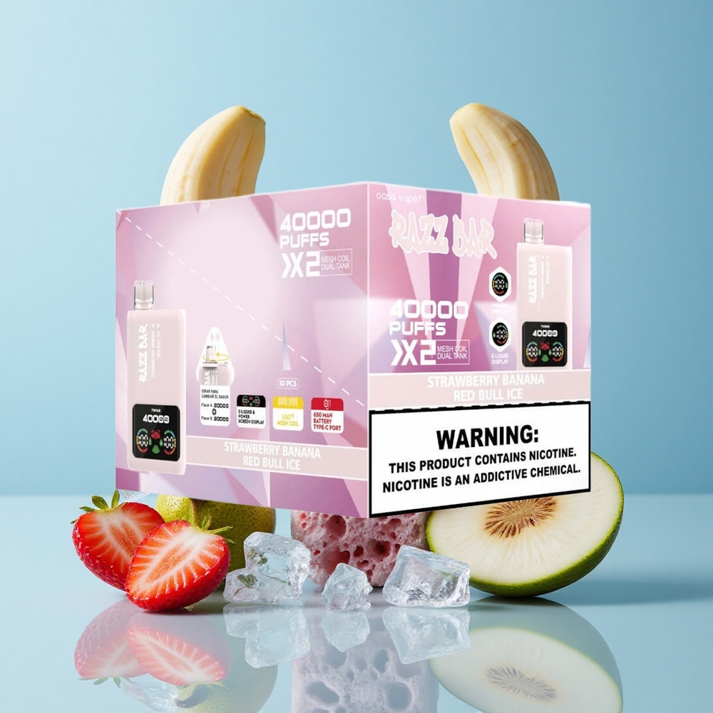 Razz Bar 40000 Пуфове Екран с Мощност Ягода Банан_Червен Бик Лед