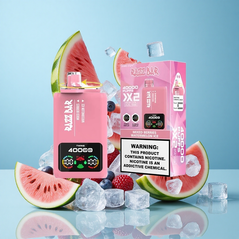 Razz Bar 40000 Puffs Дисергативен Вейп Комбинация от Ягоди_Леден Диня Екран с Мощност Dual Mesh Coil 1.0Ohm 2
