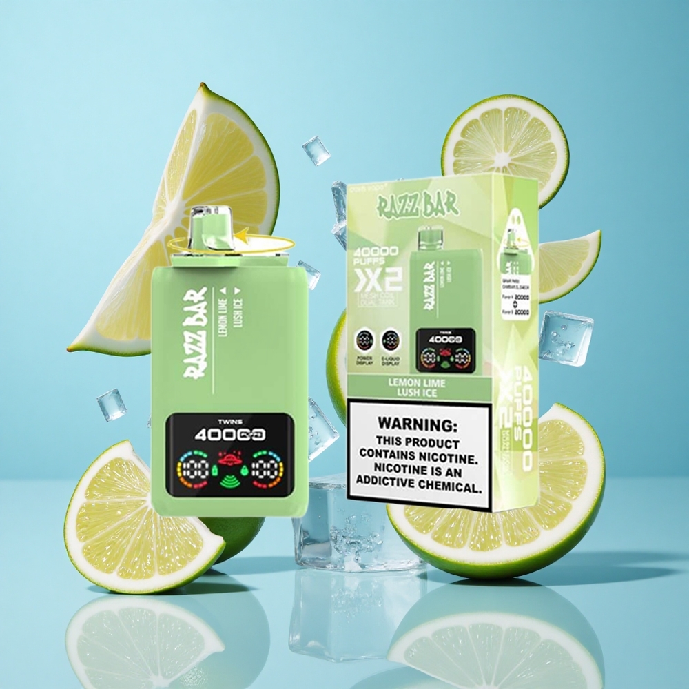 Razz Bar 40000 Puffs Лимон Лайм_Lush Ice Дисплей и Мрежов Намотка