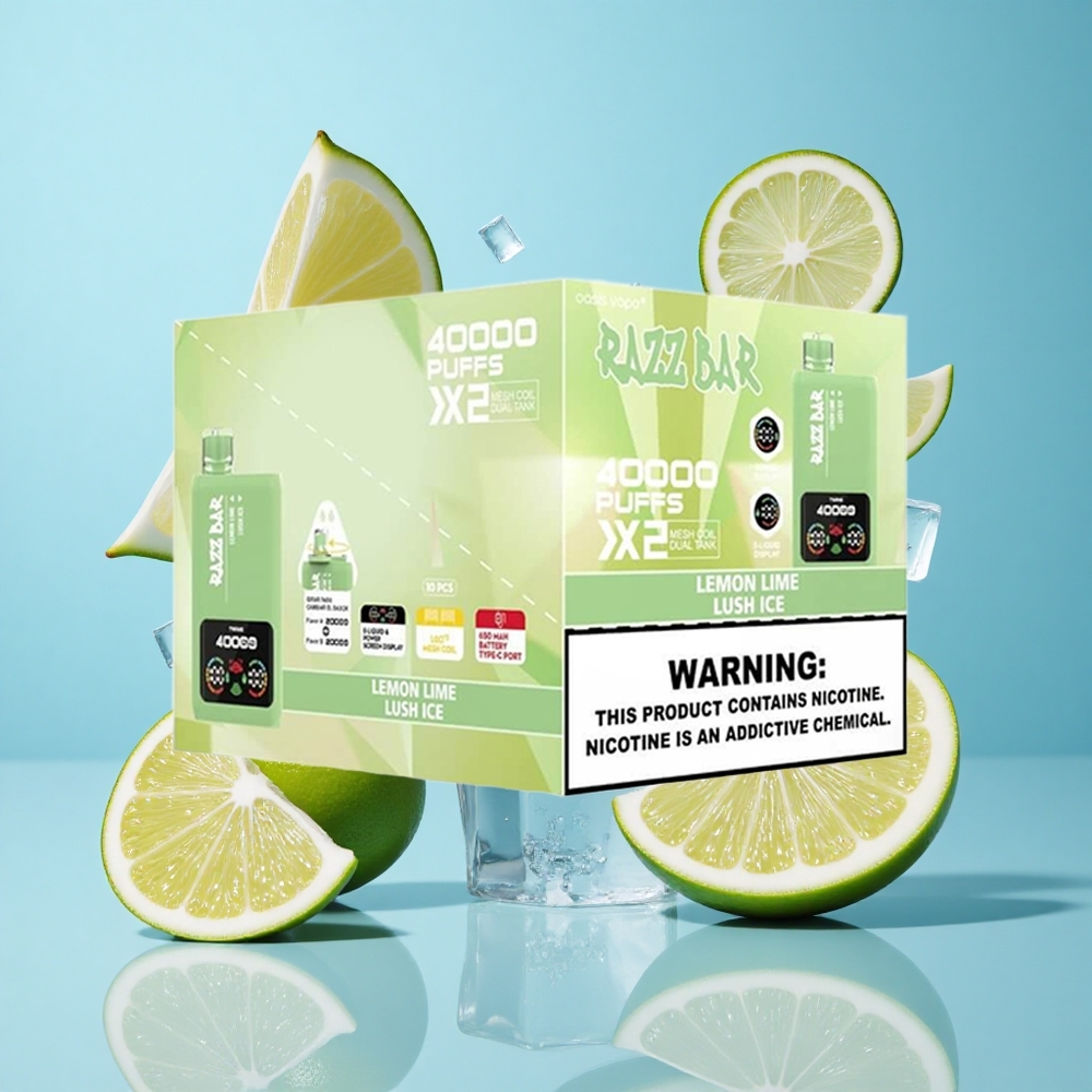 Razz Bar 40000 Puffs Лимон Лайм_Lush Ice Дисплей и Мрежов Намотка