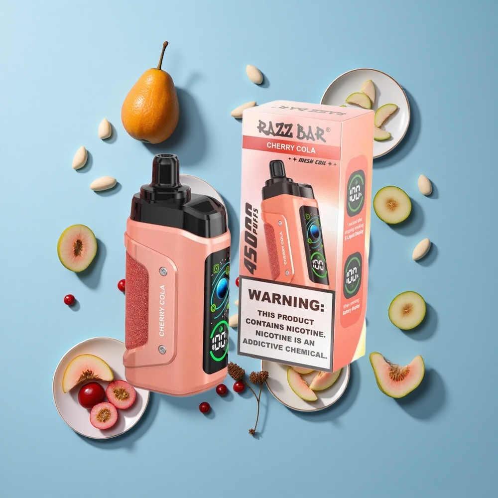 Razz Bar 45000 Пуфове Диспосабул Вейп Чери Кола 1.0 Ohm Мрежа и Регулируем Въздушен Поток