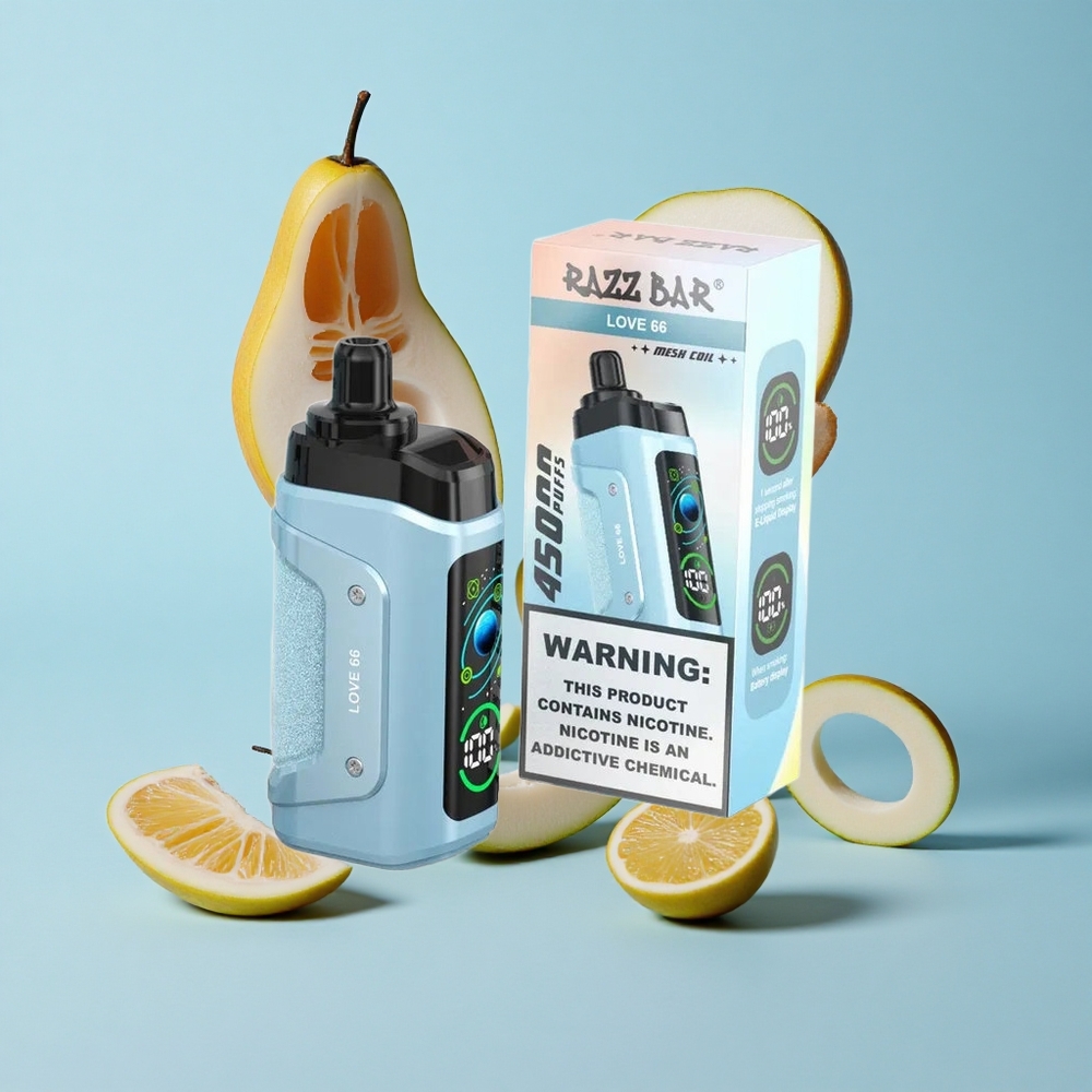 Razz Bar 45000 Пуфове Еднократна вейп Любов 66 Регулируем въздушен поток & 1.0 Ohm мрежов коил