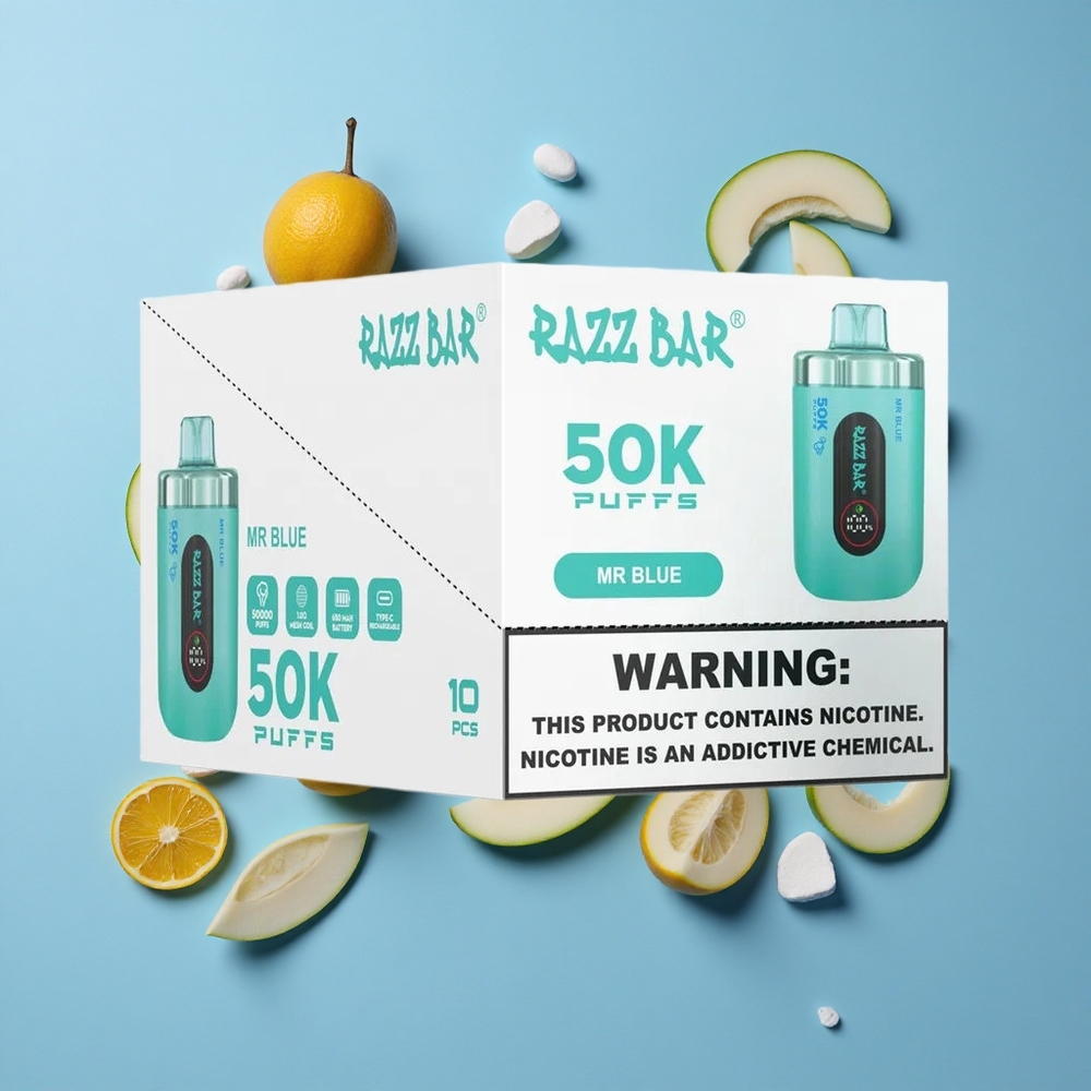 Razz Bar 50K Пуфове Диспозейбъл Вейп Синьо 1.0 Ohm Мех Мрежа 650 mAh Батерия