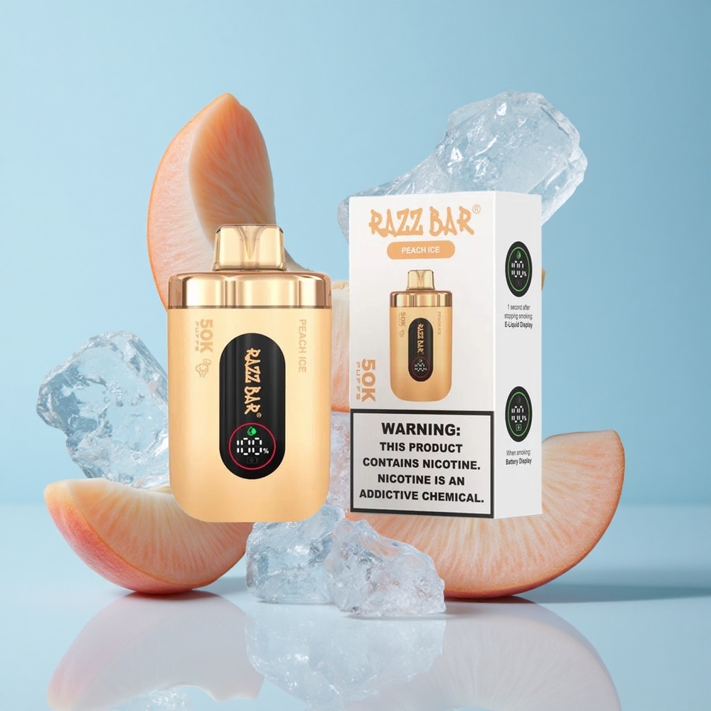 Razz Bar 50K Пуфове Праскова Лед Еднократна вейп 1.0 Ohm Mesh Coil 650 Mah Battery