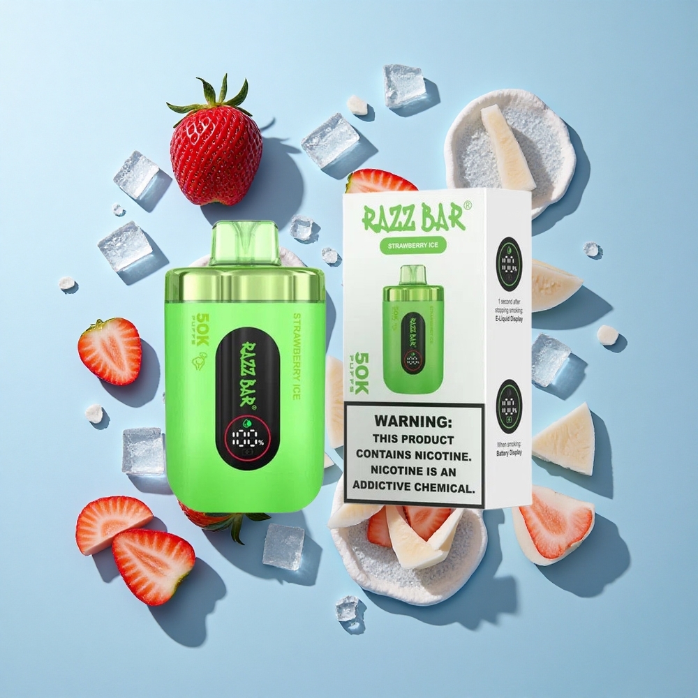 Razz Bar 50K Пуфове Дисапозъбъл Вейп Ягода Лед 1.0 Ohm Mesh Coil 650 Mah Battery